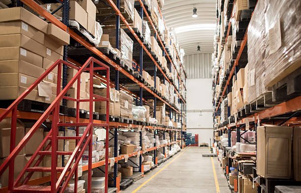 Boxes at a storage warehouse - freight transportation concepts