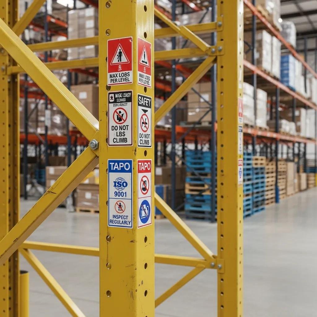 Close-up of warehouse racking system highlighting safety compliance standards
