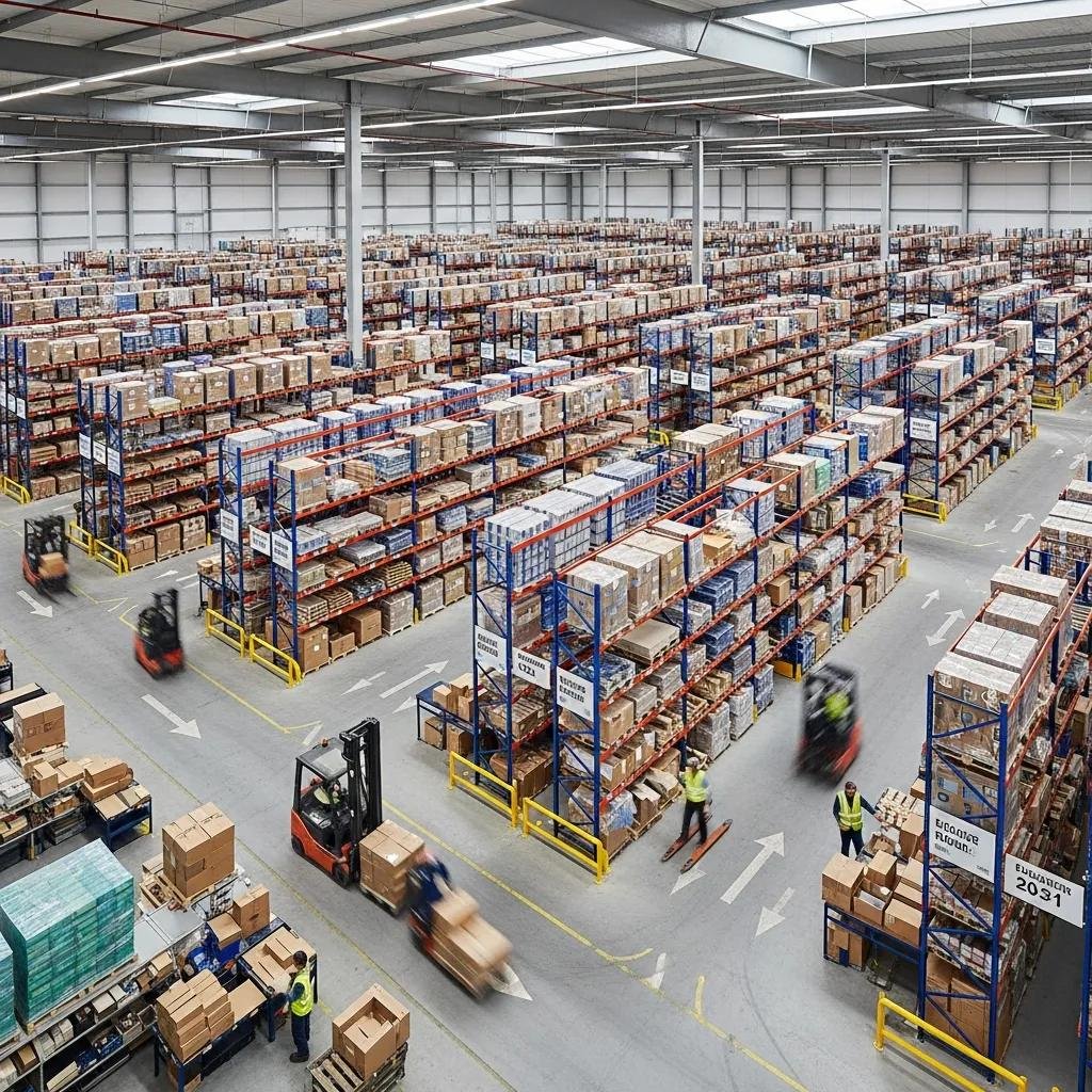 Aerial view of optimized warehouse layout demonstrating space utilization and efficiency