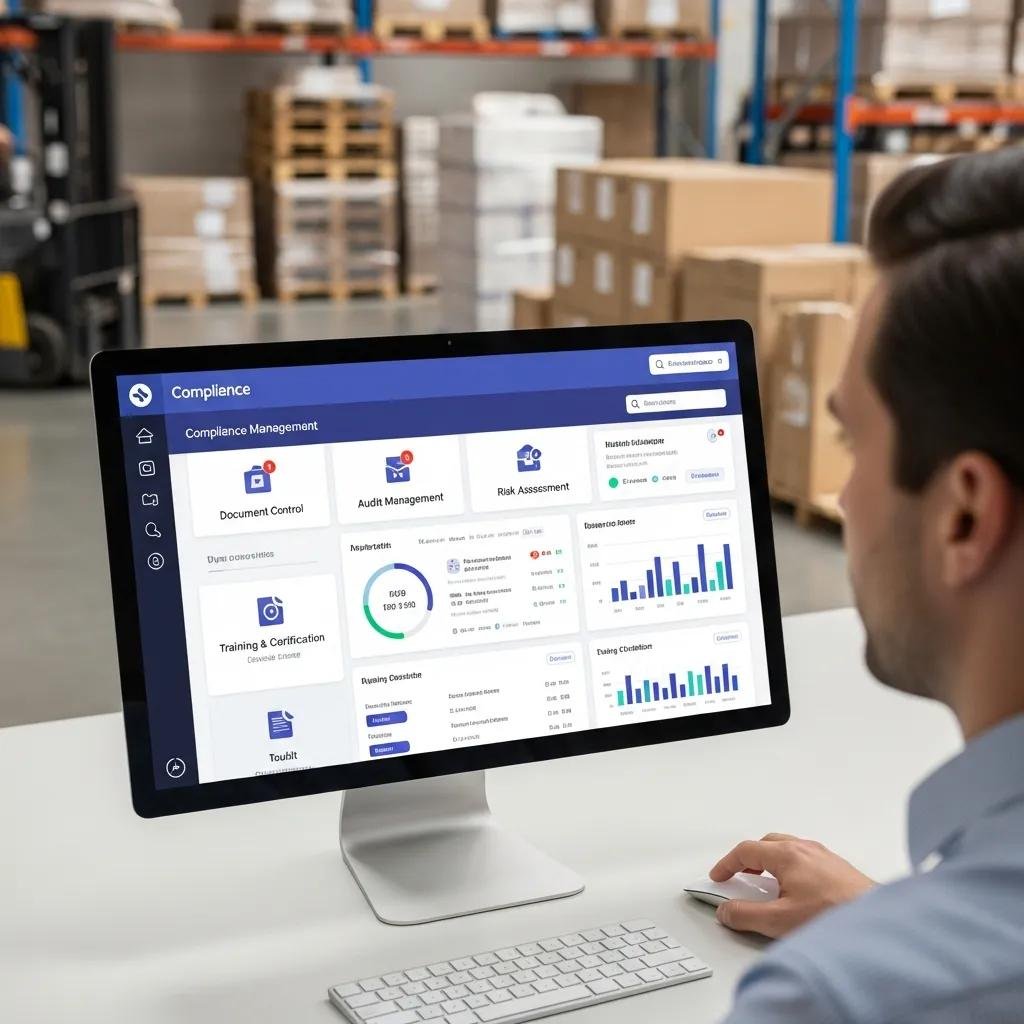 Digital compliance management software interface in a warehouse setting