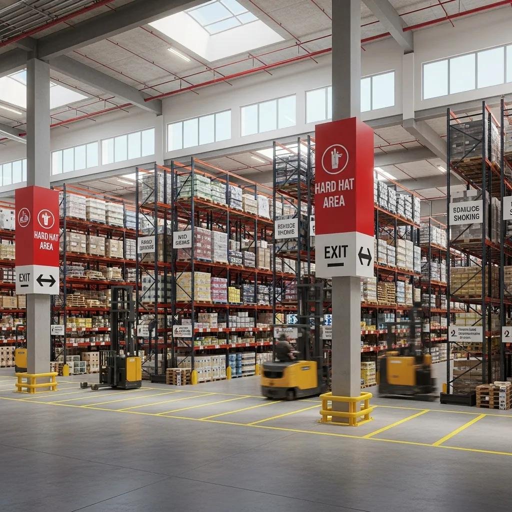 Modern warehouse interior with organized racking systems and clear pathways