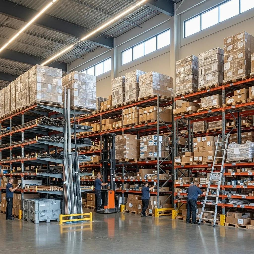 Modern warehouse with organized racking and shelving systems for efficient storage solutions