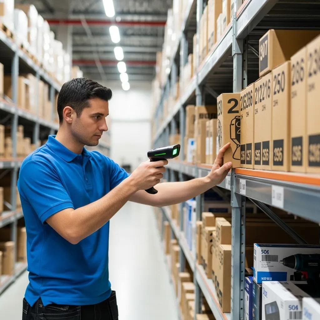 Warehouse employee conducting an inventory audit with a scanner, showcasing effective inventory management