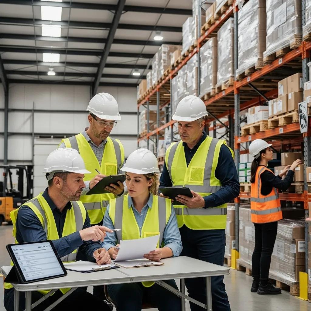 Warehouse team conducting a safety audit to address compliance challenges