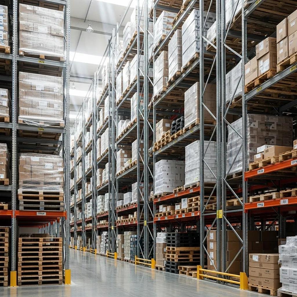 Warehouse with organized pallet racks demonstrating safe load capacity