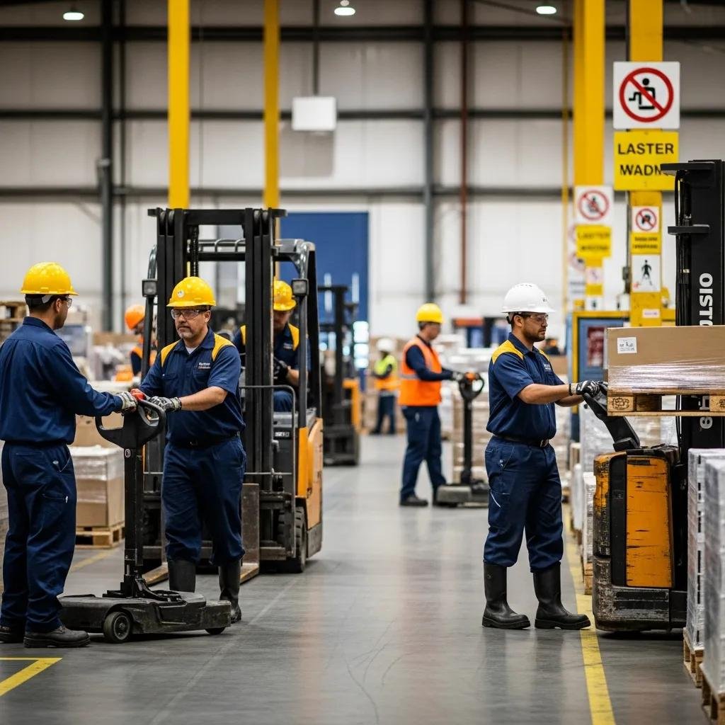 Warehouse workers in PPE ensuring safety during operations